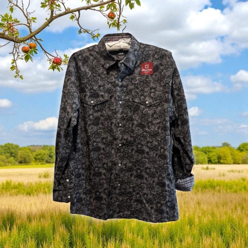 Ariat Relentless Stretch Snap Long Sleeve Western Shirt Men's Size L Sun Protect